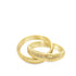 Two interlocking gold textured bands rest together against a clean white background.