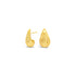 A pair of gold teardrop earrings rests on a clean white background, showcasing their fluted, textured design and polished finish.