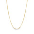 A delicate gold chain necklace hangs against a clean white background.