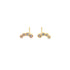 A pair of delicate gold cluster stud earrings features a curved line of bezel-set diamonds against a clean white background.