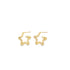 A pair of gold star-shaped hoop earrings rests against a clean white background.