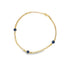 A delicate gold chain bracelet features three blue and white evil eye charms set against a clean white background.