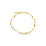 18K Gold Filled Sea Ocean Puka Shell Charm Anklet With Round Clear CZ Stones (E37)