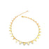 A delicate gold choker necklace features a row of dangling geometric triangle charms against a clean white background.