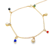 18K Gold Filled Dangle Disco Ball Evil Eye Charms Anklet (E140)