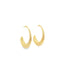 A pair of polished gold hoop earrings rests against a clean white background.