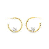 Open Hoop Wire Twisted With Clear Star Stone Hoop Earrings (J195A)