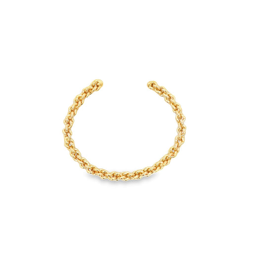 A polished gold chain-link ear cuff curves against a clean white background.