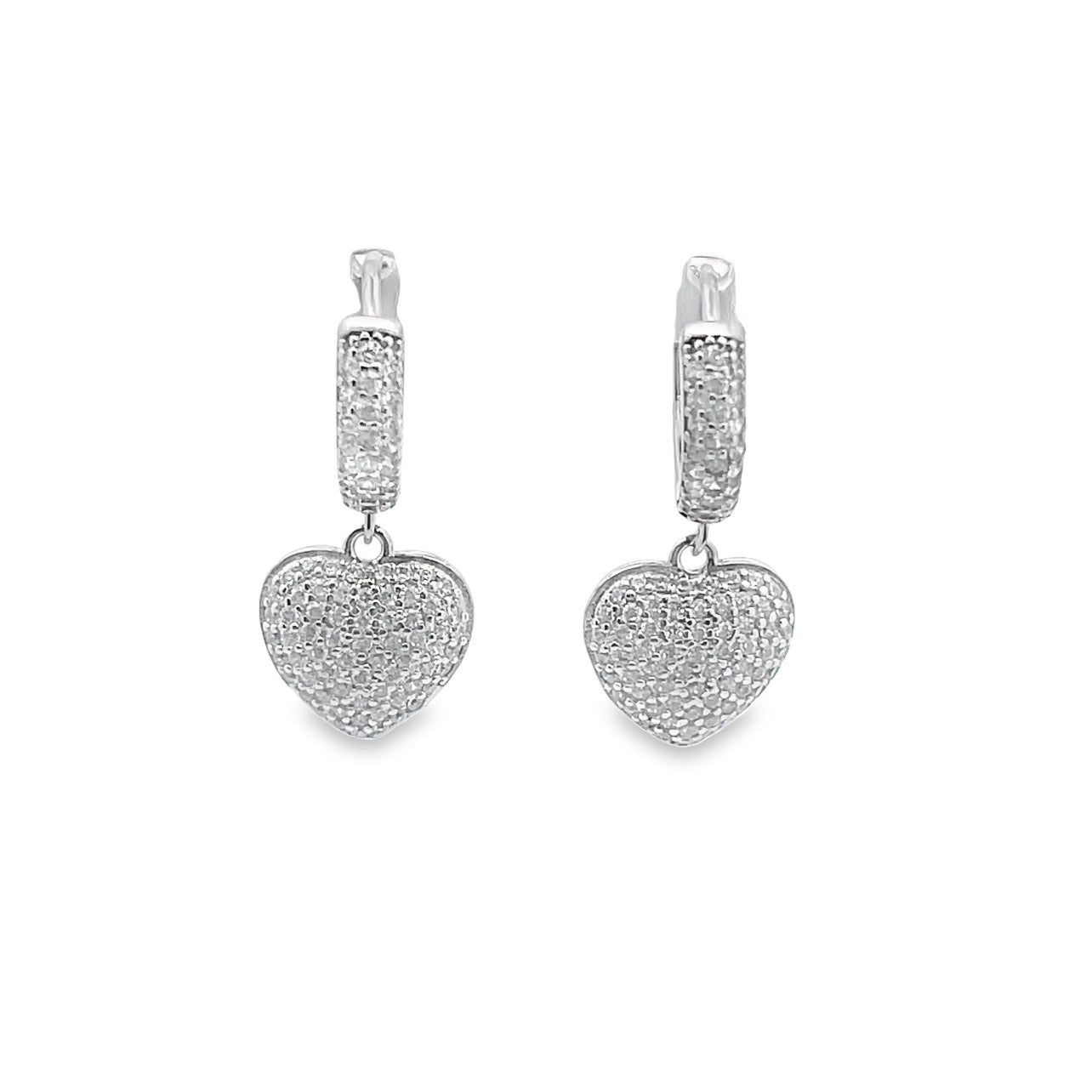 Dangle CZ Heart Huggies Earrings (L228)