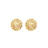A pair of elegant gold dome stud earrings features a polished spherical center surrounded by a twisted rope design.