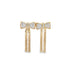 A pair of gold bow-shaped drop earrings sparkle with pavé diamonds and feature dangling herringbone chain fringe.