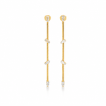 Modern drop earrings featuring a sleek herringbone chain accented with sparkling Cubic Zirconia. Available in Gold Filled and Rhodium finishes, offering a lightweight, elegant, and contemporary design.