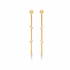 A pair of elegant long gold drop earrings feature delicate chains studded with sparkling baguette-cut crystals against a clean white background.