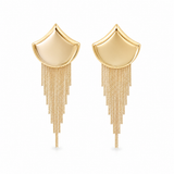 Elegant 18K gold filled fringe tassel earrings designed with cascading waterfall chains and a modern sculpted silhouette. Lightweight statement earrings perfect for weddings, parties, special occasions, and elevated everyday styling. Available in gold and silver finishes.
