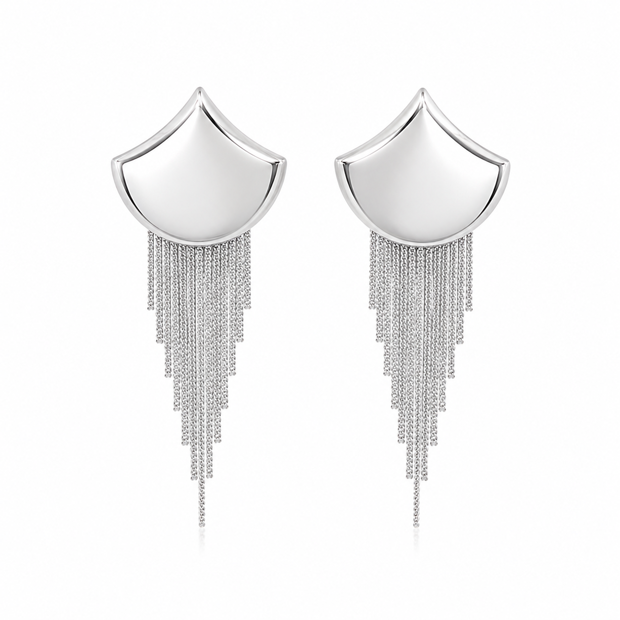 Elegant 18K gold filled fringe tassel earrings designed with cascading waterfall chains and a modern sculpted silhouette. Lightweight statement earrings perfect for weddings, parties, special occasions, and elevated everyday styling. Available in gold and silver finishes.