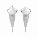 Elegant 18K gold filled fringe tassel earrings designed with cascading waterfall chains and a modern sculpted silhouette. Lightweight statement earrings perfect for weddings, parties, special occasions, and elevated everyday styling. Available in gold and silver finishes.
