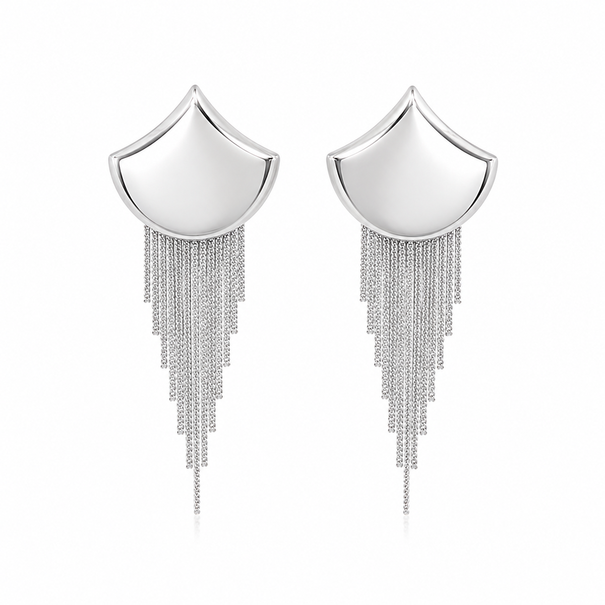 Elegant 18K gold filled fringe tassel earrings designed with cascading waterfall chains and a modern sculpted silhouette. Lightweight statement earrings perfect for weddings, parties, special occasions, and elevated everyday styling. Available in gold and silver finishes.