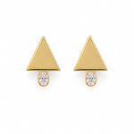 Shop geometric triangle stud earrings featuring sparkling oval CZ stones. Crafted in 18K Gold Filled and available in Gold and Rhodium finishes.