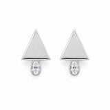 Shop geometric triangle stud earrings featuring sparkling oval CZ stones. Crafted in 18K Gold Filled and available in Gold and Rhodium finishes.