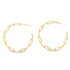 A pair of gold paperclip link hoop earrings are displayed against a clean white background.