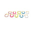 A collection of colorful enamel gold hoop earrings arranged in two rows on a white background.