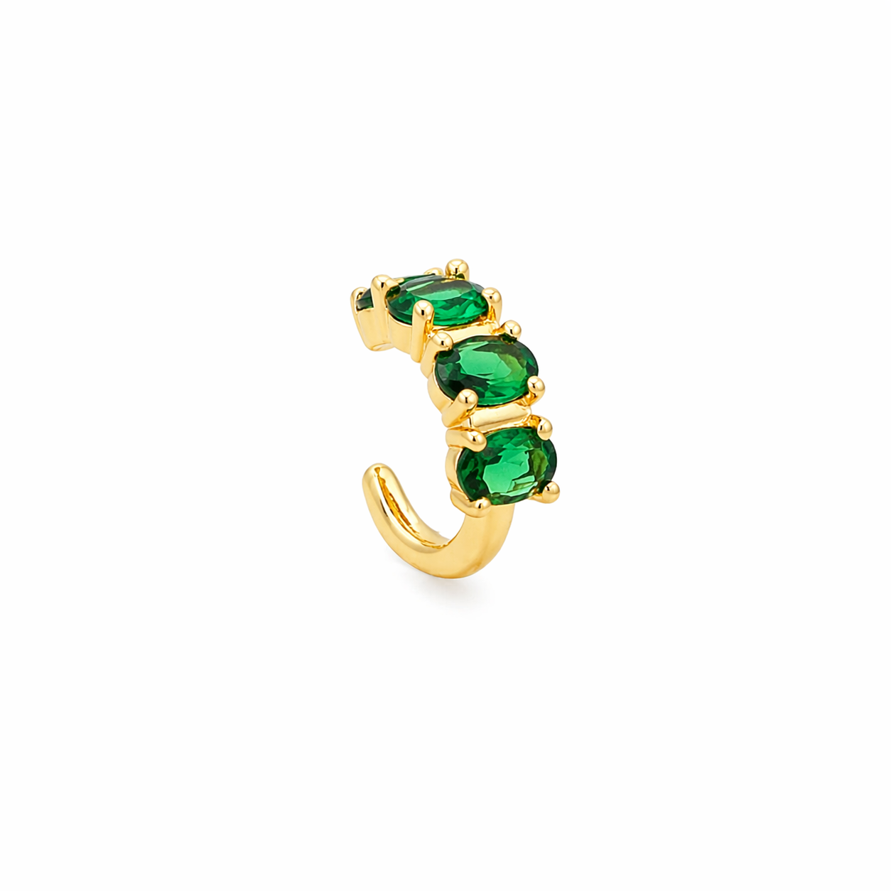 Stylish ear cuff with colorful oval CZ stones. No piercing needed. finishes. Perfect for stacking.