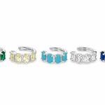 Stylish ear cuff with colorful oval CZ stones. No piercing needed. finishes. Perfect for stacking.