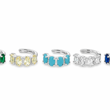 Stylish ear cuff with colorful oval CZ stones. No piercing needed. finishes. Perfect for stacking.
