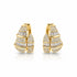 Shop elegant pave hoop earrings featuring baguette-cut and round cubic zirconia stones in a dimensional geometric design. 18K Gold Filled.