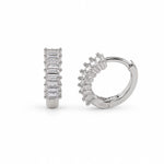 Elegant 18K Gold Filled huggie hoop earrings featuring baguette-cut cubic zirconia. Available in clear, emerald, turquoise, sapphire blue and fuchsia. Perfect for everyday wear.