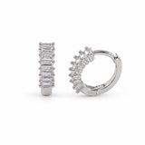 Elegant 18K Gold Filled huggie hoop earrings featuring baguette-cut cubic zirconia. Available in clear, emerald, turquoise, sapphire blue and fuchsia. Perfect for everyday wear.
