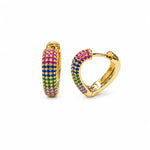 Add a pop of color with these 18K Gold Filled rainbow heart hoop earrings featuring sparkling multicolor cubic zirconia pavé. Lightweight, hypoallergenic and perfect for everyday wear.