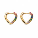 Add a pop of color with these 18K Gold Filled rainbow heart hoop earrings featuring sparkling multicolor cubic zirconia pavé. Lightweight, hypoallergenic and perfect for everyday wear.