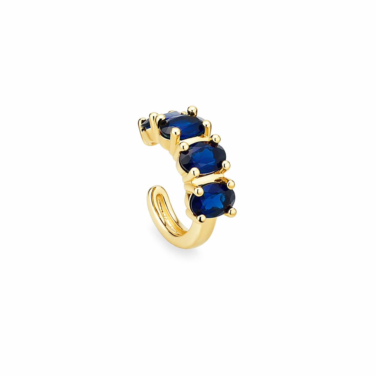 Stylish ear cuff with colorful oval CZ stones. No piercing needed. finishes. Perfect for stacking.