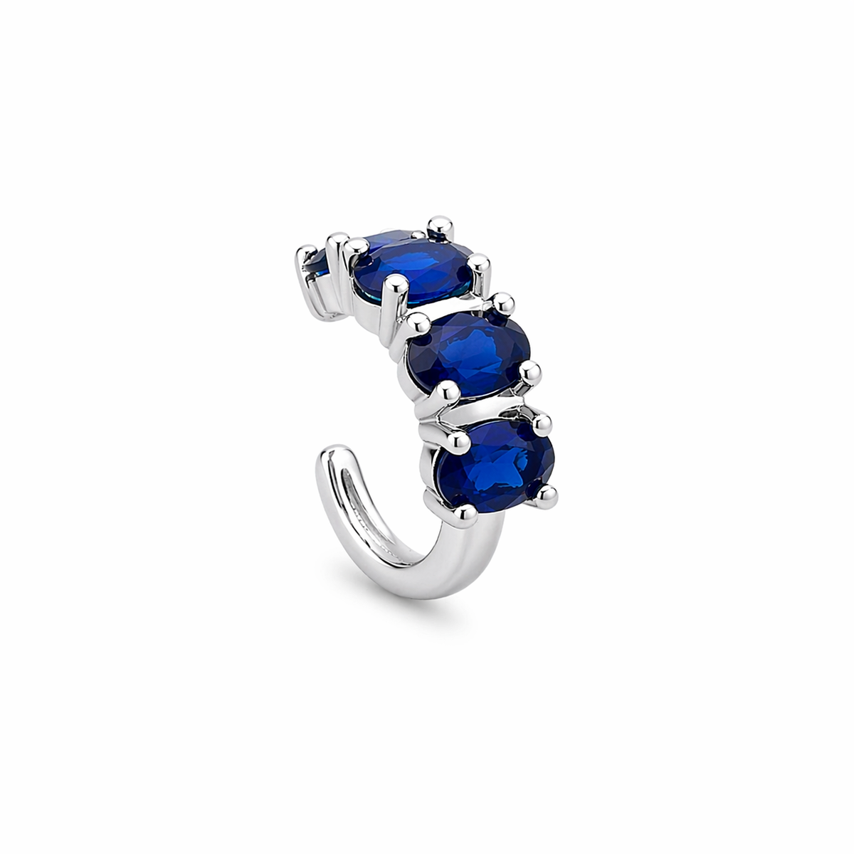 Stylish ear cuff with colorful oval CZ stones. No piercing needed. finishes. Perfect for stacking.