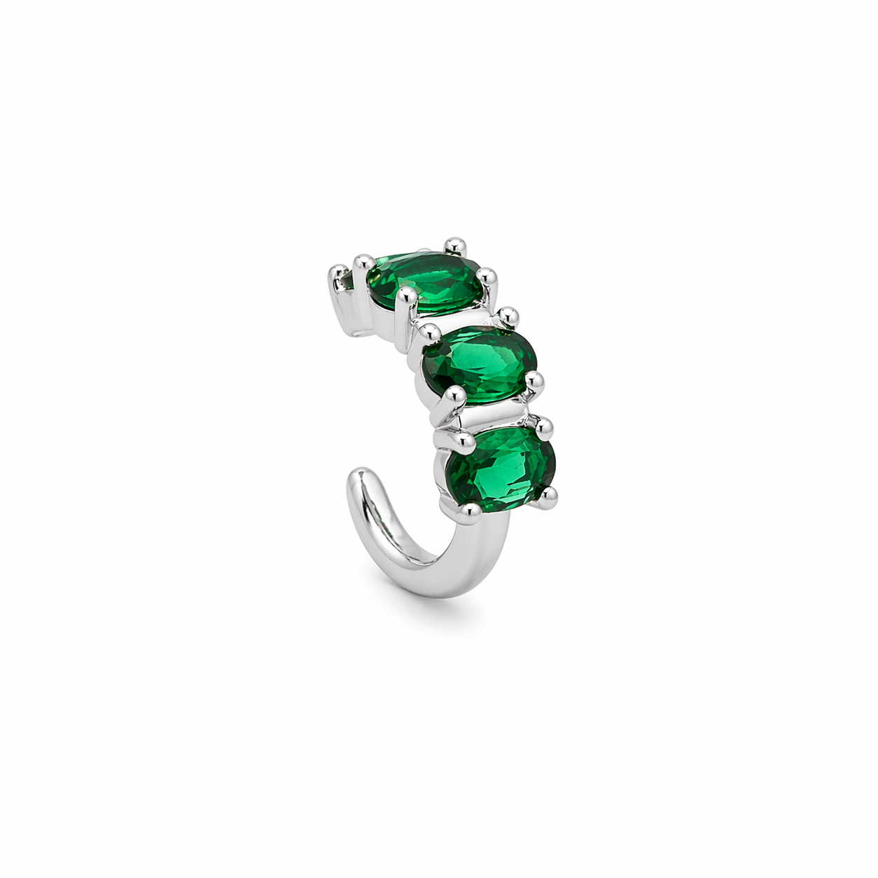 Stylish ear cuff with colorful oval CZ stones. No piercing needed. finishes. Perfect for stacking.