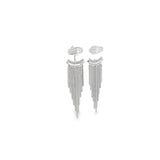 Shiny CZ Bar Long Tassel Fringe Post Stud Earrings (L510)