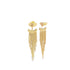 A pair of elegant gold fringe earrings feature sparkling diamond-accented bars and cascading chain tassels.