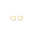 A pair of polished gold huggie hoop earrings rests against a clean white background.