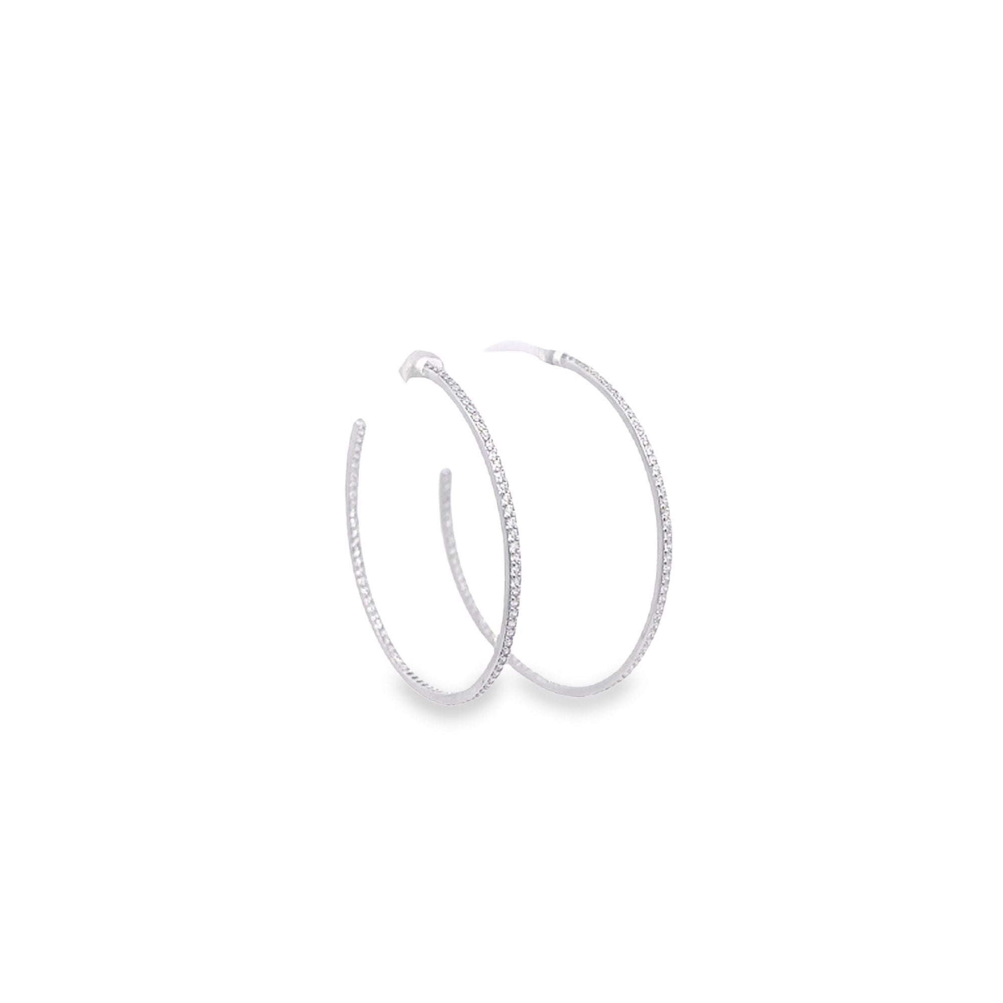 18K Gold Thin CZ Minimalist Hoop Earrings (K374)