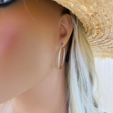 18K Gold Thin CZ Minimalist Hoop Earrings (K374)