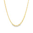 A sleek gold chain necklace drapes gracefully against a clean white background, showcasing its intricate, shimmering links.
