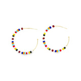 18K Gold Filled Colorful Beaded Open Hoop Earrings (L458)