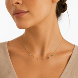 Delicate 14-inch rainbow CZ choker necklace featuring multicolor bezel-set crystals on a fine box chain. Elegant, lightweight, and perfect for layering.
