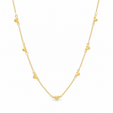 Elegant gold heart station necklace and bracelet set featuring delicate heart charms. Lightweight, minimalist, and perfect for everyday wear or gifting.