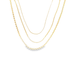 Three delicate gold chain necklaces with varying bead sizes drape gracefully in layered tiers against a clean white background.