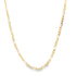 A delicate gold Figaro link chain necklace drapes gracefully against a plain white background.
