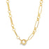 A gleaming gold paperclip chain necklace features alternating elongated links and small round rings connected by a spring ring clasp.
