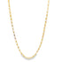 A delicate gold box chain necklace rests in a gentle curve against a clean white background.