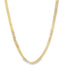 A shiny gold chain necklace drapes against a clean white background.